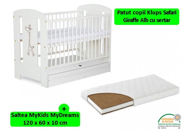 Patut Cu Sertar Klups Safari Giraffe Alb + Saltea 10 MyKids MyDreams II