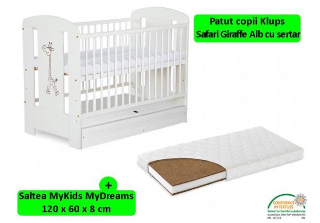 Patut Cu Sertar Klups Safari Giraffe Alb + Saltea 8 MyKids MyDreams II