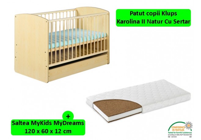 Patut Cu Sertar Klups Karolina II Natur + Saltea 12 MyKids MyDreams II