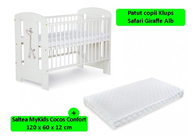 Patut Klups Safari Giraffe Alb + Saltea 12 Confort II
