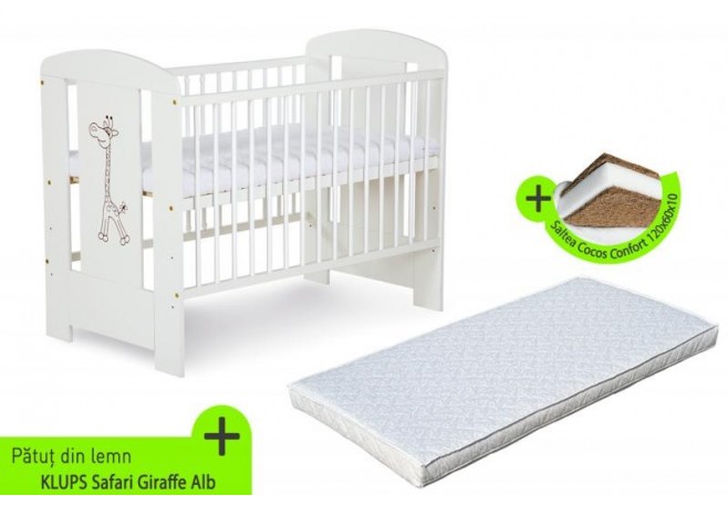 Patut KLUPS Safari Giraffe Alb + Saltea 10 Confort II
