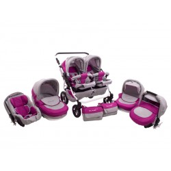 Carucior Pentru Gemeni MyKids Solar DUO Gri Roz