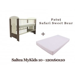 Patut copii Klups Safari Sweet Bear + Saltea MyKids Basic II 10cm
