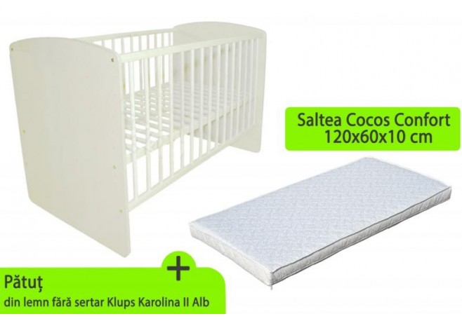 Patut KLUPS Karolina II Alb + Saltea 10 MyKids Confort II