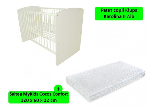 Patut Klups Karolina II Alb + Saltea 12 MyKids Confort