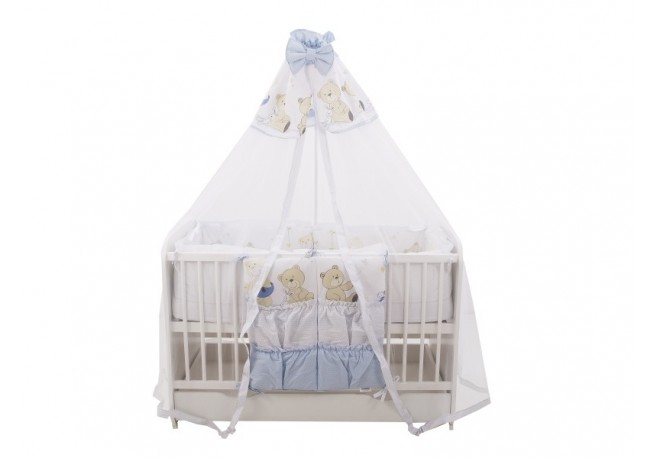 Lenjerie MyKids Teddy Play Blue M1 7 Piese 120x60 cm