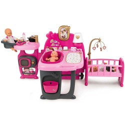 Centru de ingrijire pentru papusi Smoby Baby Nurse Doll`s Play Center cu 3 parti si 23 accesorii