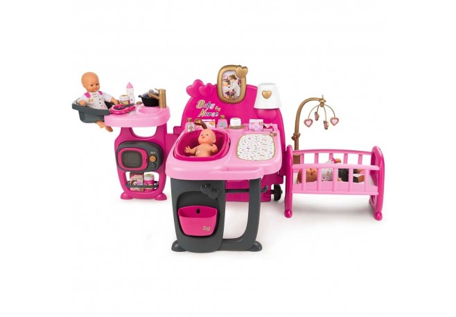 Centru de ingrijire pentru papusi Smoby Baby Nurse Doll`s Play Center cu 3 parti si 23 accesorii