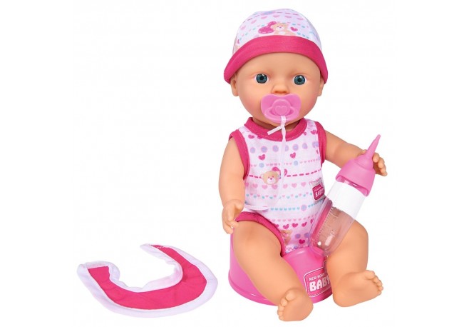 Papusa Simba New Born Baby Bebe Darling 30 cm cu olita si bavetica roz inchis