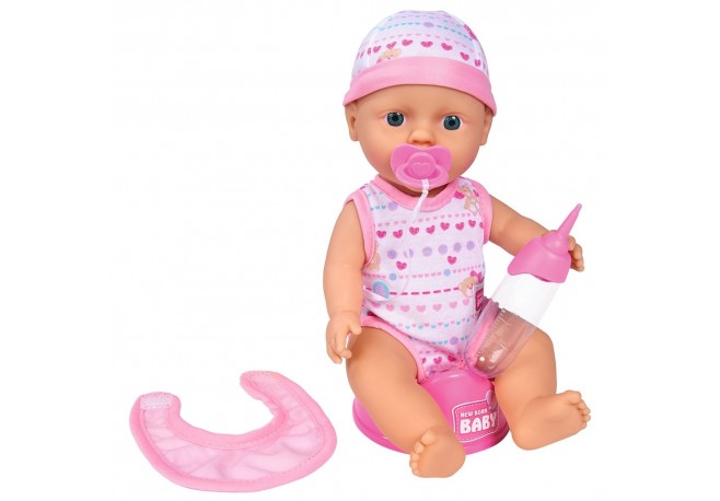 Papusa Simba New Born Baby Bebe Darling 30 cm cu olita si bavetica roz deschis