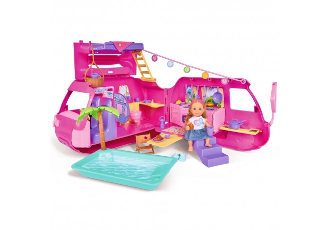 Papusa Simba Evi Love 12 cm Holiday Camper cu rulota si accesorii