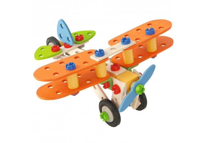 Set constructie din lemn Eichhorn Constructor Biplane 85 piese