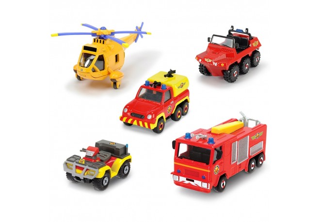 Set Dickie Toys 4 masinute si un elicopter Fireman Sam