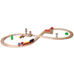 Set din lemn Eichhorn Tren cu sina in forma 8 si accesorii