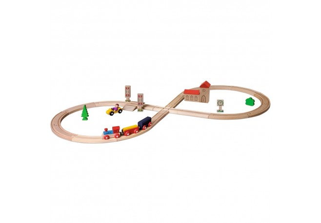 Set din lemn Eichhorn Tren cu sina in forma 8 si accesorii