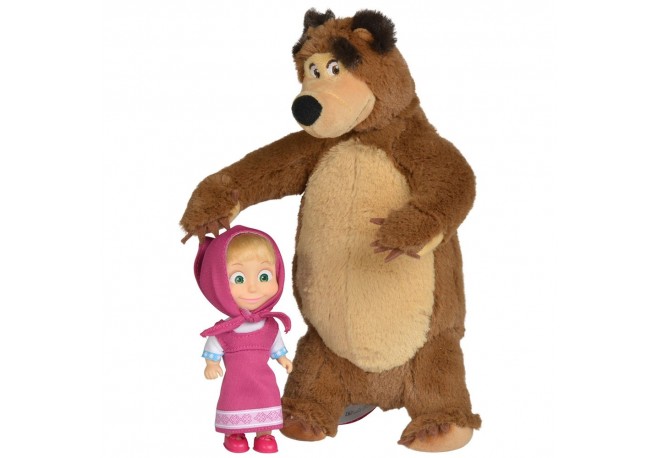 Set Simba Masha and The Bear papusa Masha 12 cm si ursulet de plus 25 cm