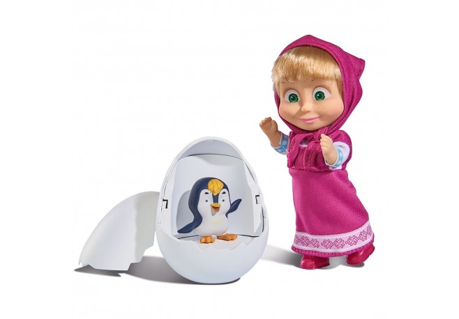Set Simba Masha and The Bear papusa Masha 12 cm si figurina pinguin in ou