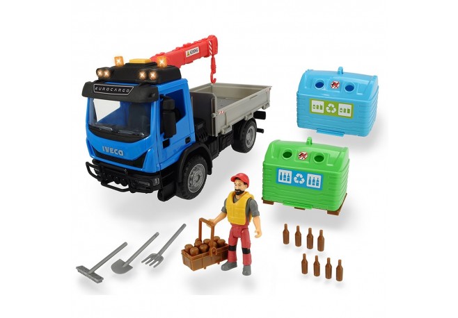 Camion Dickie Toys Playlife Iveco Recycling Container Set cu figurina si accesorii
