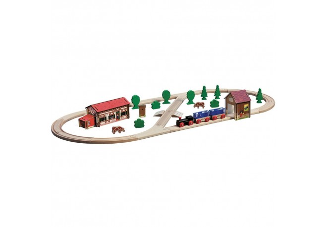 Set din lemn Eichhorn Tren Farm cu sina in forma ovala cu accesorii