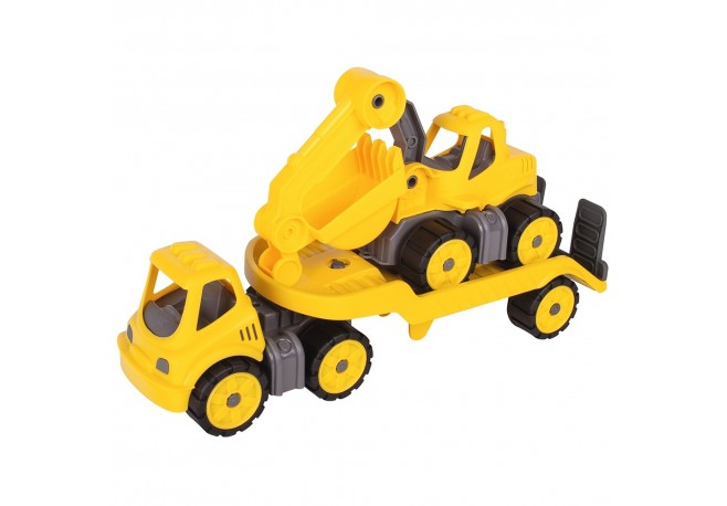 Set Big Camion cu remorca si excavator Power Worker Mini Transporter with Digger