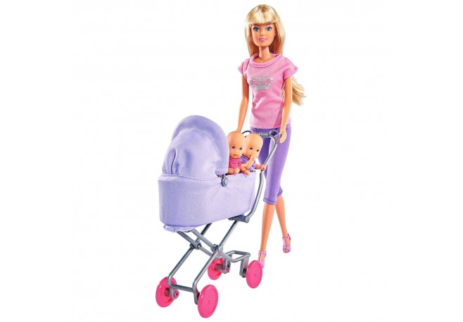 Papusa Simba Steffi Love Sunshine Twins 29 cm violet cu carucior si accesorii