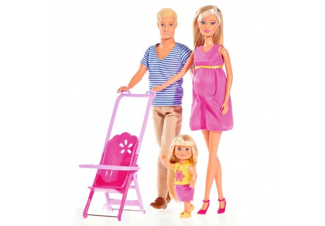 Set Simba papusi Steffi Love Happy Family cu 3 papusi carucior si accesorii