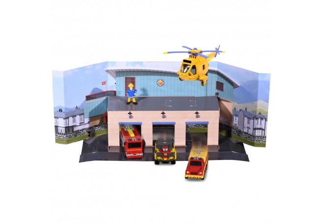 Pista de masini Dickie Toys Fireman Sam Sam Fire Rescue Team cu 3 masinute 1 elicopter si 1 figurina