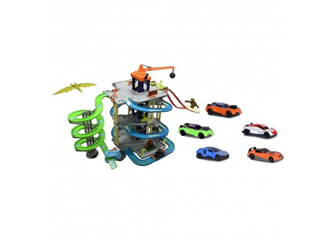 Pista de masini Majorette Dino Action Tower cu 5 masinute