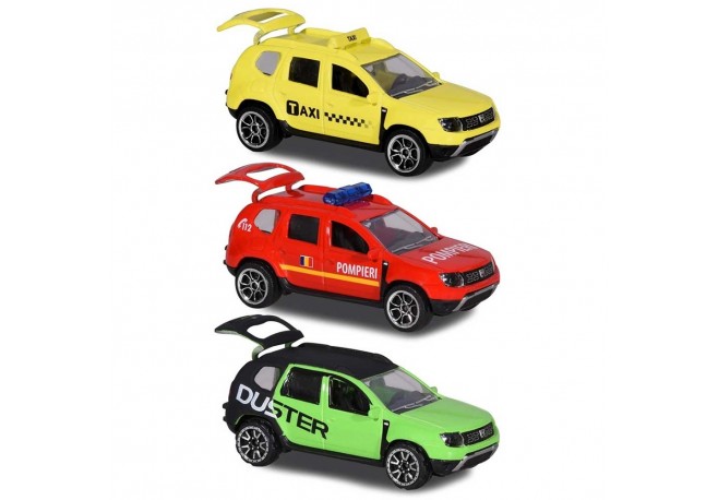 Set Majorette Dacia Duster masina taxi masina de pompieri si masina negru cu verde