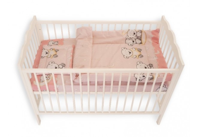 Lenjerie MyKids Bear On Moon Pink 3 Piese 140x70