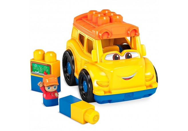 Set constructie Fisher Price Mega Blocks Autobuz scolar cu 6 piese