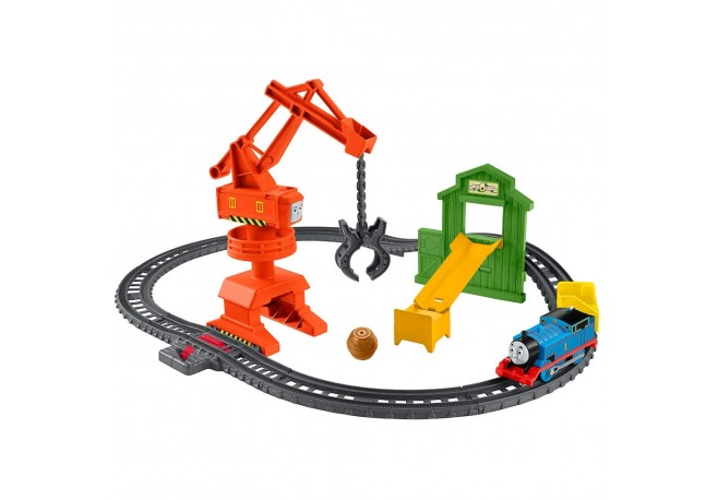 Set Fisher Price by Mattel Thomas and Friends Cassia Crane and Cargo sina cu locomotiva motorizata si vagon