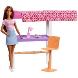 Set Barbie by Mattel Estate Birou cu pat supraetajat papusa si accesorii