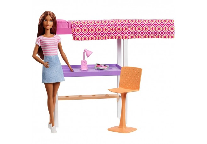 Set Barbie by Mattel Estate Birou cu pat supraetajat papusa si accesorii