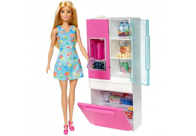 Set Barbie by Mattel Estate frigider cu papusa si accesorii