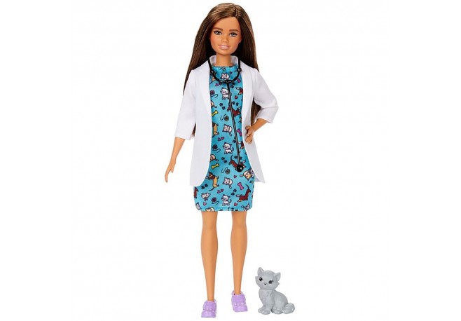 Papusa Barbie by Mattel Careers Medic veterinar cu figurina pisica