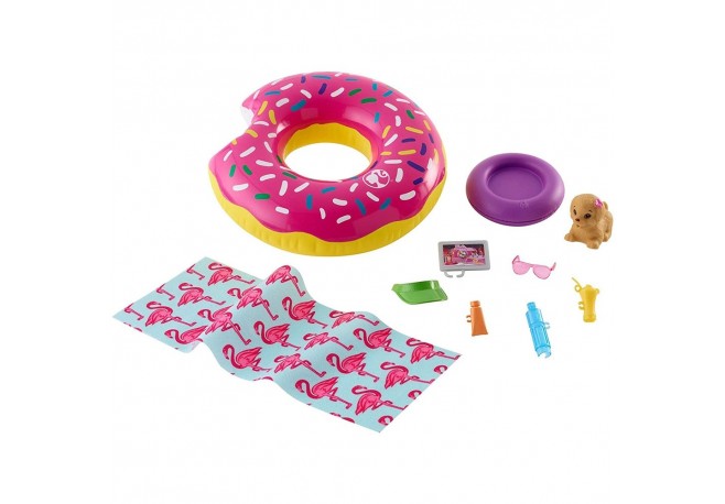 Set Barbie by Mattel Colac in forma de gogoasa cu figurina catelus si accesorii