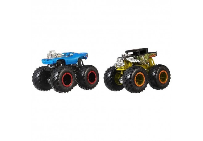 Set Hot Wheels by Mattel Monster Trucks Demolition Doubles Bone Shaker vs Rodger Dodger