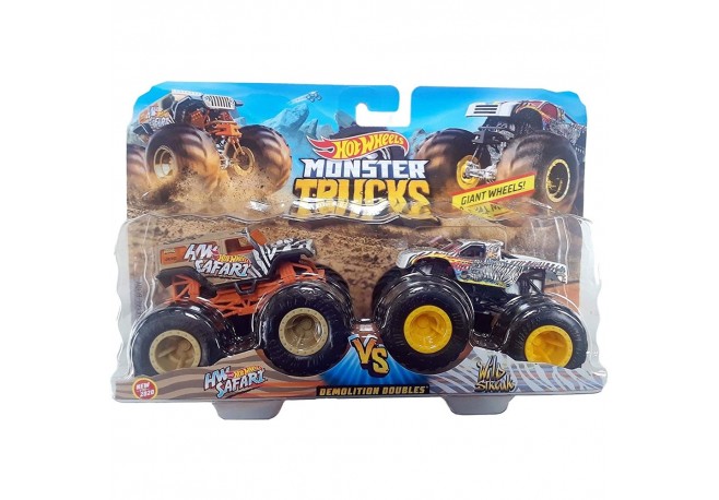 Set Hot Wheels by Mattel Monster Trucks Demolition Doubles HW Safari vs Wild Streak