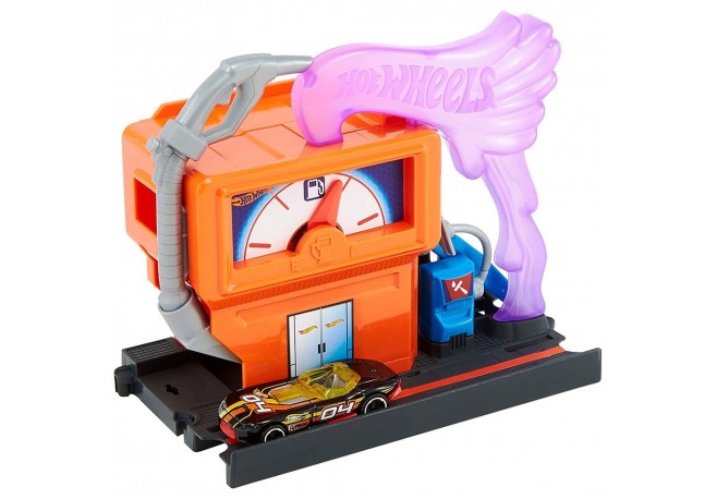 Pista de masini Hot Wheels by Mattel City Downtown Speedy Fuel Stop cu masinuta