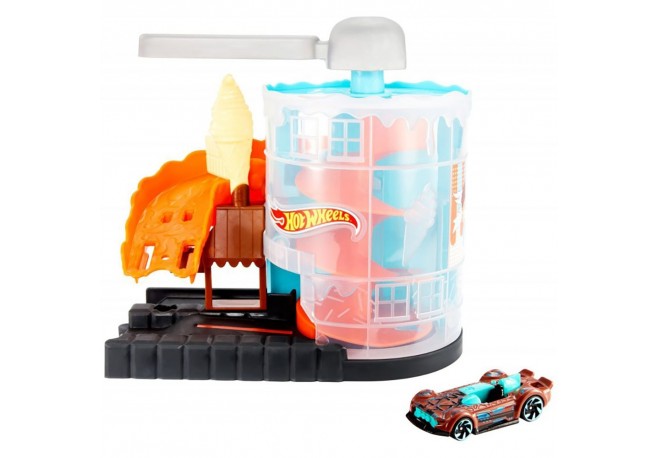 Pista de masini Hot Wheels by Mattel City Downtown Ice Cream Meltdown cu masinuta