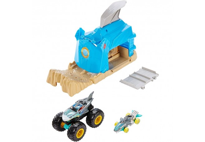 Pista de masini Hot Wheels by Mattel Monster Truck Pit and Launch Shark Wreak cu 2 masinute