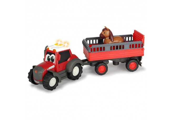 Tractor Dickie Toys Happy Ferguson Animal Trailer cu remorca si figurina cal
