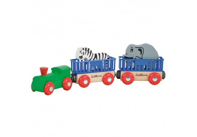 Tren din lemn Eichhorn Animal cu 2 figurine