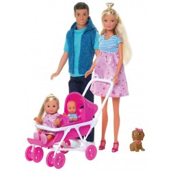 Set Simba Steffi Love Welcom Surprise Family papusa Steffy 29 cm papusa Kevin 29 cm papusa Evi 12 cm si accesorii