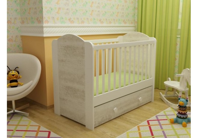Patut cu sertar MYKIDS HAPPY cu leganare Alb-Antik A428
