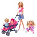 Papusa Simba Steffi Love 29 cm Baby World in bluza cu buline cu 2 copii 1 bebelus si accesorii