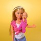 Papusa Simba Steffi Love 29 cm Baby World in bluza cu buline cu 2 copii 1 bebelus si accesorii