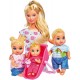 Papusa Simba Steffi Love 29 cm Baby World in rochie cu floricele cu 2 copii 1 bebelus si accesorii