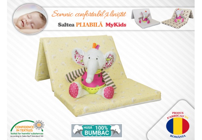 Saltea Pliabila Copii MyKids Spuma Poliuretanica (Burete) Galbena